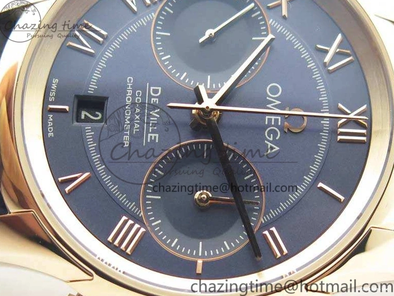 1230 QuickDry De Ville Chronograph RG OMF 1:1 Best Edition Blue Dial On Blue Leather Strap A 8107